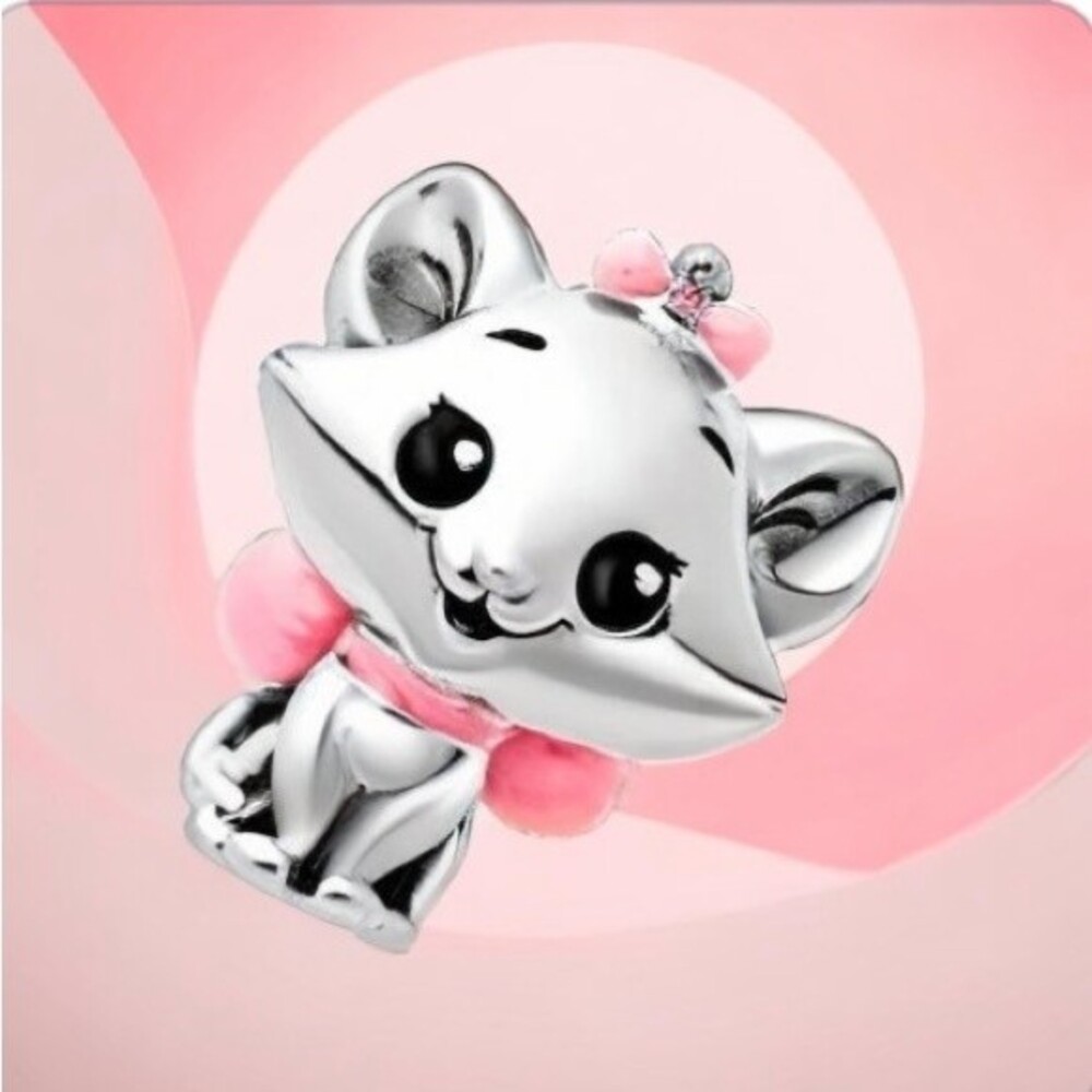 Aristocats Marie Charms 925 Sterling Silver Lovely Cat Bead wih Pink Enamel
